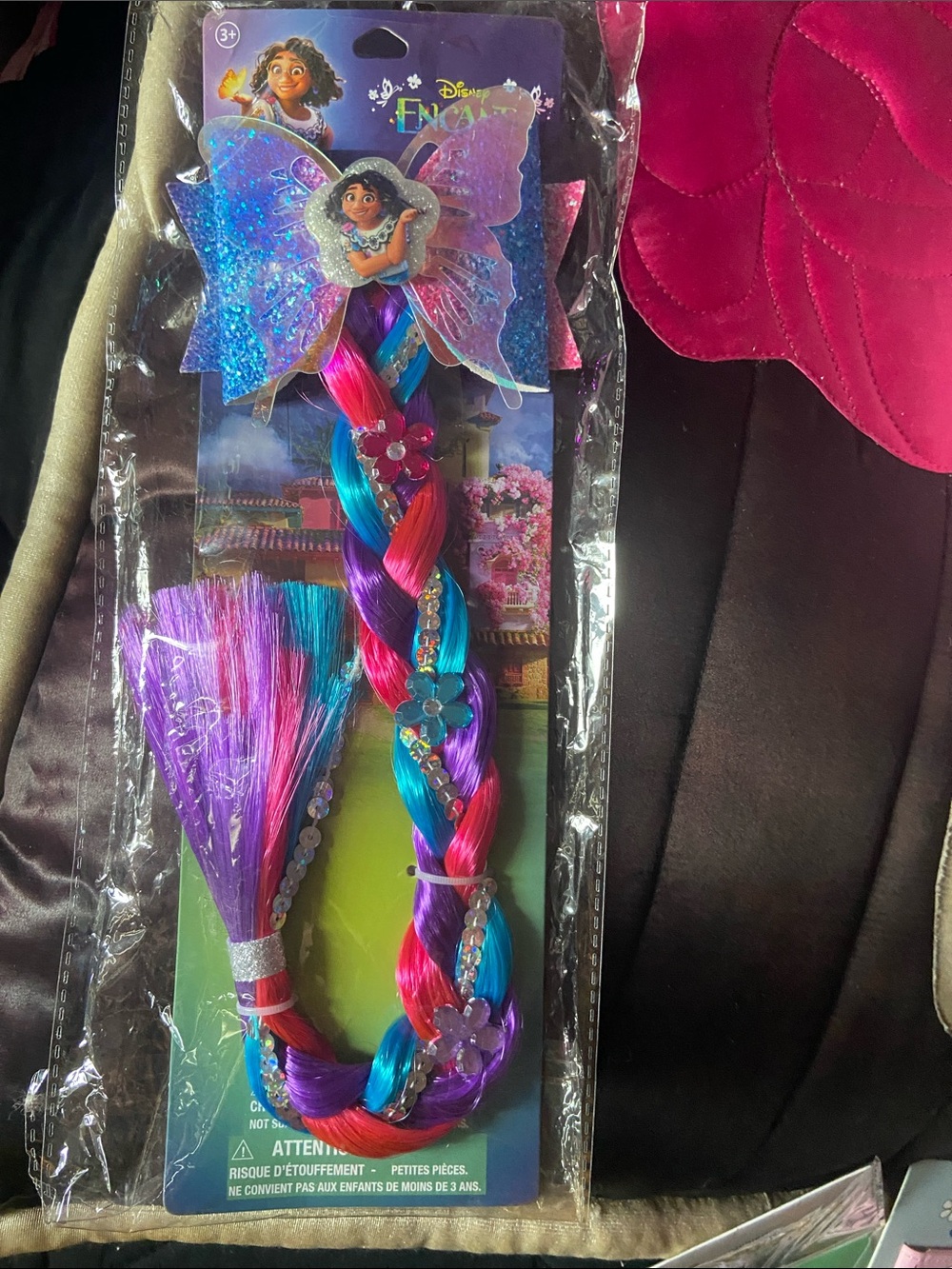 Disney Encanto Pink Purple Blue Braided Hair Accessory with Butterfly Clip